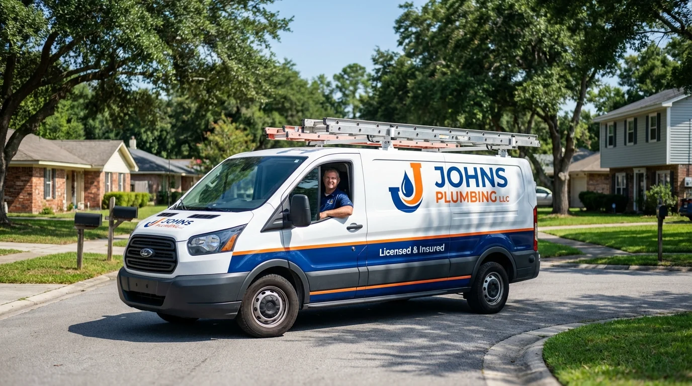 Johns Plumbing LLC service van in Salton City, CA
