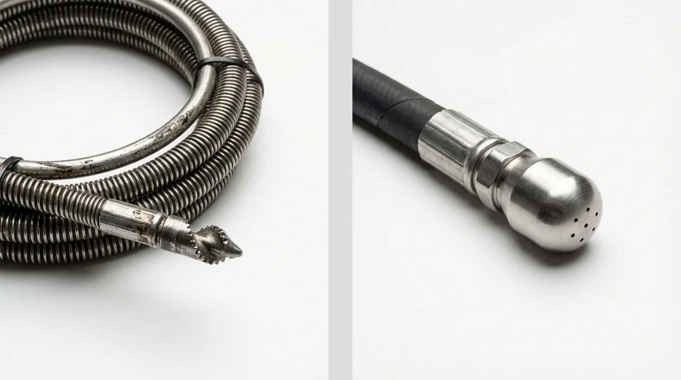 Drain snake cable and hydro jetting nozzle used for drain cleaning in Salton City, CA