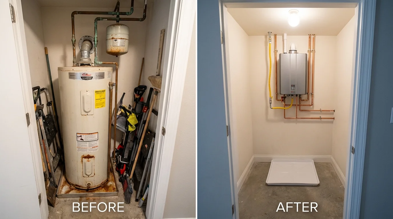 Tank water heater versus wall-mounted tankless unit comparison for Salton City, CA homeowners